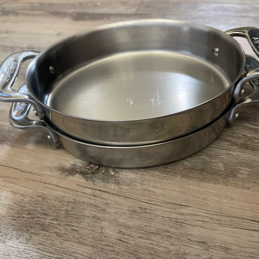 ALL CLAD 7 Inch Mini Oval Bakers Set of 2 Stainless Steel Roasting Baking Pan